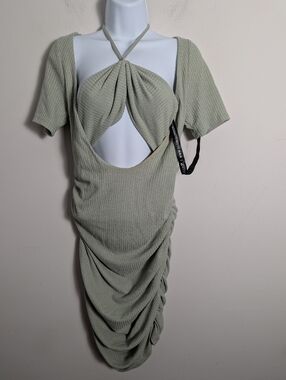 Club L London Sage Mini Dress Cut Out Bralette Ruched Waffle Knit Theraml Sz 8